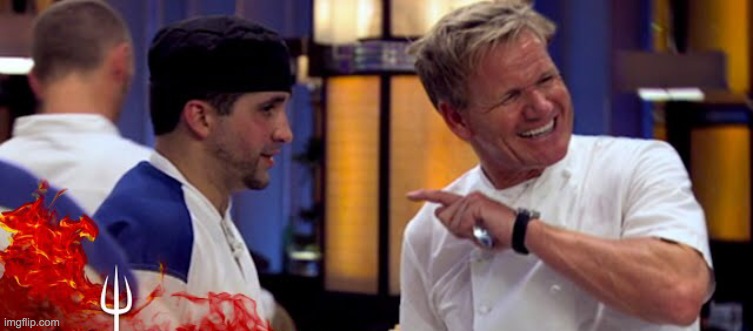 Gordon Ramsay points and laughs at nervous guy (this is my 2400th featured image and 7000th creation) | image tagged in gordon ramsay points and laughs at nervous guy | made w/ Imgflip meme maker