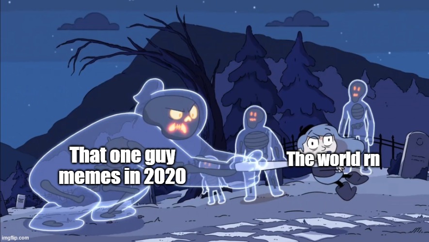 The guy who world was meme | That one guy memes in 2020; The world rn | image tagged in ghost vs hilda,memes | made w/ Imgflip meme maker