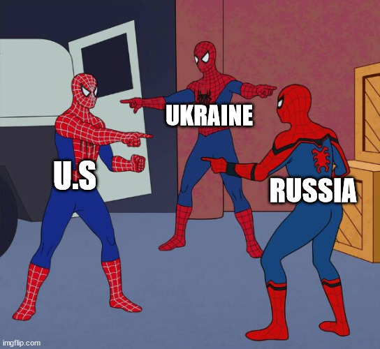 Spider Man Triple | UKRAINE; U.S; RUSSIA | image tagged in spider man triple | made w/ Imgflip meme maker