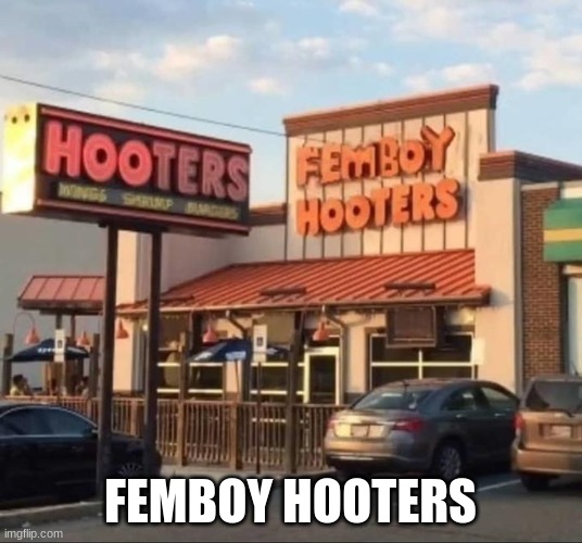 femboy hooterssss | FEMBOY HOOTERS | image tagged in femboy,hooters | made w/ Imgflip meme maker