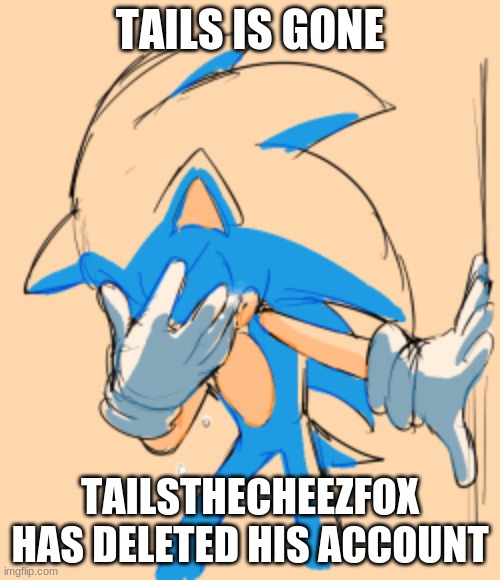 We only have Shadow now... | TAILS IS GONE; TAILSTHECHEEZFOX HAS DELETED HIS ACCOUNT | image tagged in im crying | made w/ Imgflip meme maker