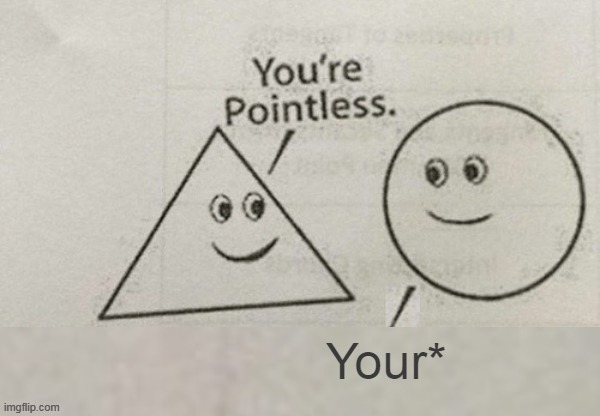 You're Pointless Blank | Your* | image tagged in you're pointless blank | made w/ Imgflip meme maker