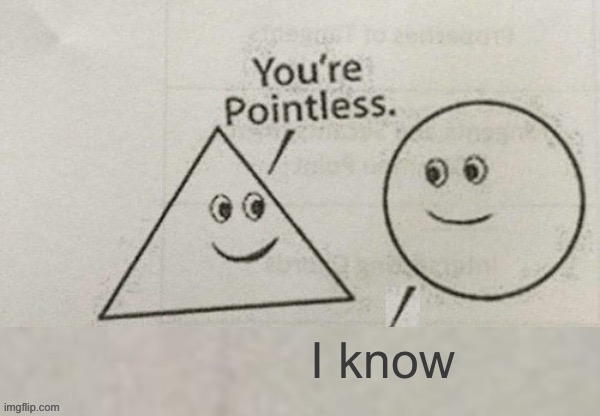 You're Pointless Blank | I know | image tagged in you're pointless blank | made w/ Imgflip meme maker