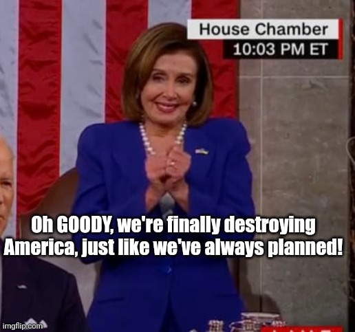 Pe-LOUSY | Oh GOODY, we're finally destroying America, just like we've always planned! | image tagged in democratic socialism,democrats,communism | made w/ Imgflip meme maker