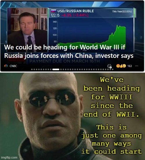 The media likes to use dramatic headlines. |  We've been heading for WWIII since the end of WWII. This is just one among many ways it could start | image tagged in memes,matrix morpheus,ww3,media | made w/ Imgflip meme maker