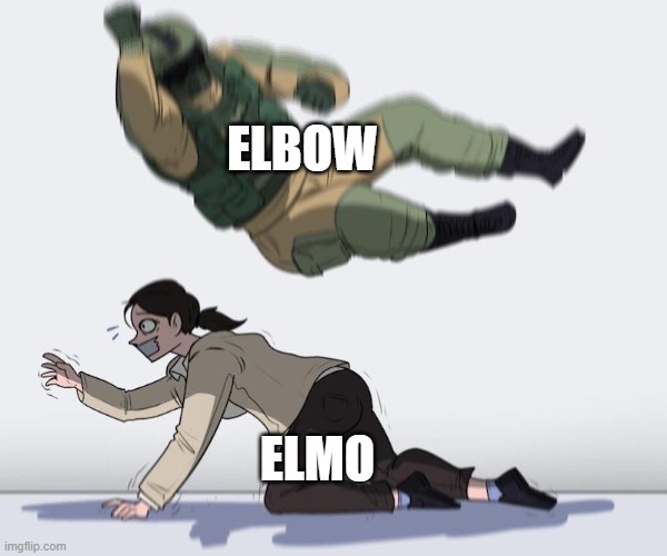 Fuze elbow dropping a hostage | ELBOW ELMO | image tagged in fuze elbow dropping a hostage | made w/ Imgflip meme maker