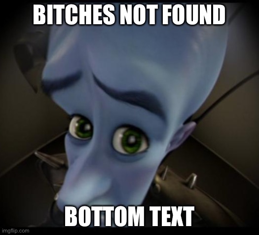 Megamind peeking | BITCHES NOT FOUND; BOTTOM TEXT | image tagged in no bitches | made w/ Imgflip meme maker