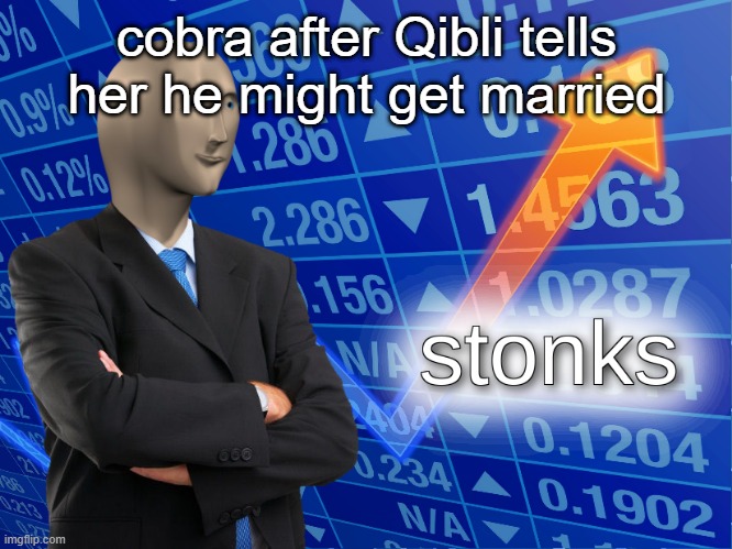 cobra nooo | cobra after Qibli tells her he might get married | image tagged in stonks,wings of fire | made w/ Imgflip meme maker