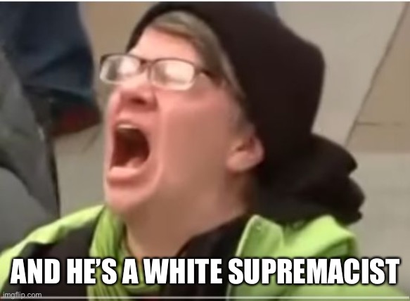 Screaming Liberal | AND HE’S A WHITE SUPREMACIST | image tagged in screaming liberal | made w/ Imgflip meme maker