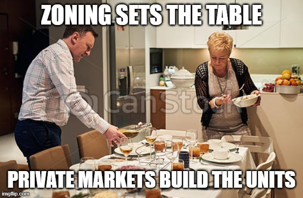 Setting the table | ZONING SETS THE TABLE; PRIVATE MARKETS BUILD THE UNITS | image tagged in setting the table | made w/ Imgflip meme maker