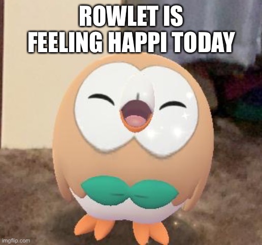 Happy Rowlet | ROWLET IS FEELING HAPPI TODAY | image tagged in happy rowlet | made w/ Imgflip meme maker