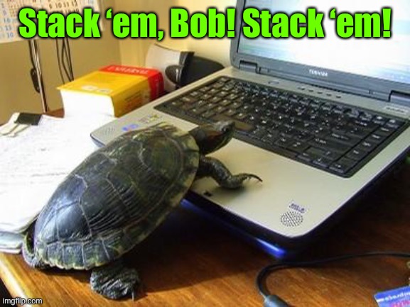 Turtle Computer | Stack ‘em, Bob! Stack ‘em! | image tagged in turtle computer | made w/ Imgflip meme maker