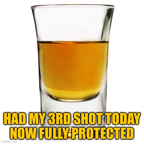 shot glass | HAD MY 3RD SHOT TODAY
NOW FULLY PROTECTED | image tagged in shot glass | made w/ Imgflip meme maker