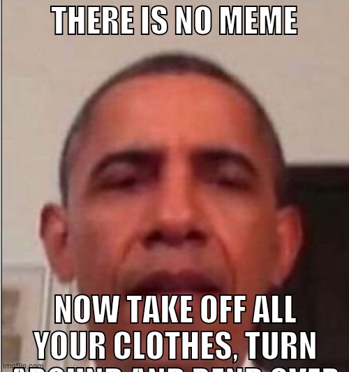 There is no meme template | THERE IS NO MEME; NOW TAKE OFF ALL YOUR CLOTHES, TURN AROUND AND BEND OVER | image tagged in there is no meme template | made w/ Imgflip meme maker