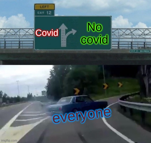 Covid or no covid? | Covid; No covid; everyone | image tagged in memes,left exit 12 off ramp | made w/ Imgflip meme maker