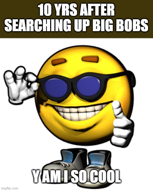 Big bobs | 10 YRS AFTER SEARCHING UP BIG BOBS; Y AM I SO COOL | image tagged in emoji | made w/ Imgflip meme maker