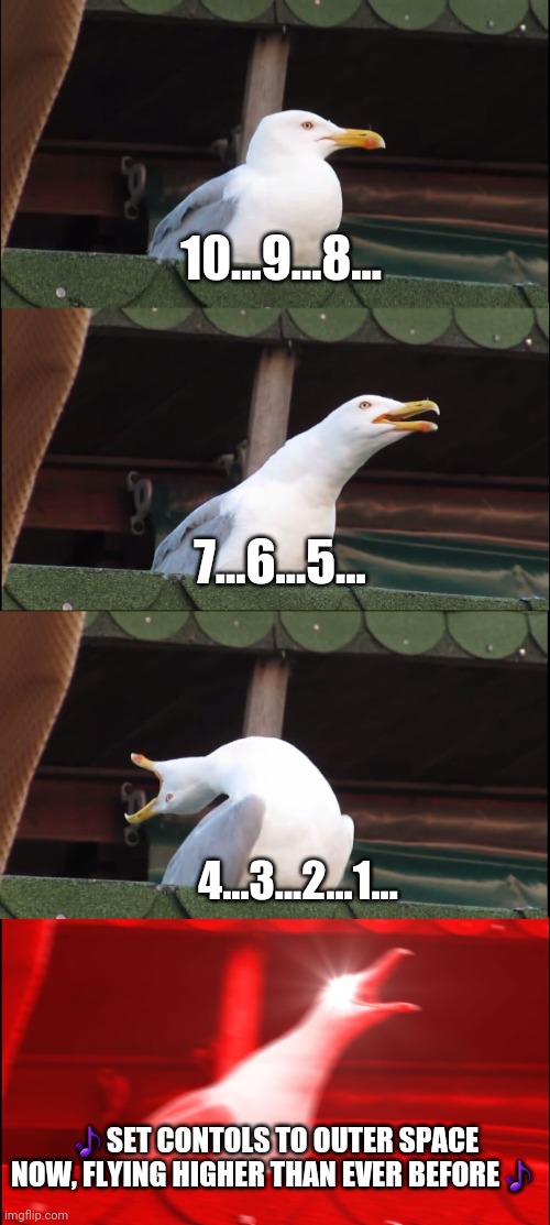 Inhaling Seagull Meme | 10...9...8... 7...6...5... 4...3...2...1... 🎵SET CONTOLS TO OUTER SPACE NOW, FLYING HIGHER THAN EVER BEFORE🎵 | image tagged in memes,inhaling seagull,powerrangers | made w/ Imgflip meme maker