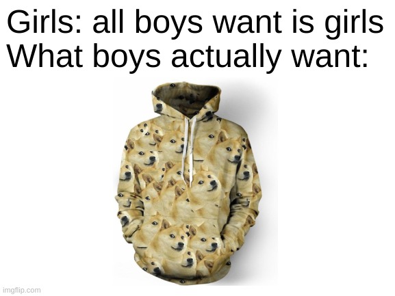 If I somehow get my hands on this I'm never taking it of | Girls: all boys want is girls
What boys actually want: | image tagged in blank white template | made w/ Imgflip meme maker