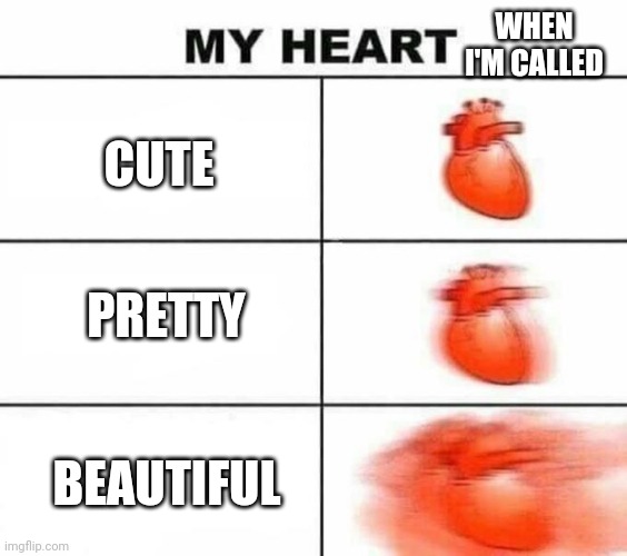 Yess | WHEN I'M CALLED; CUTE; PRETTY; BEAUTIFUL | image tagged in my heart blank | made w/ Imgflip meme maker