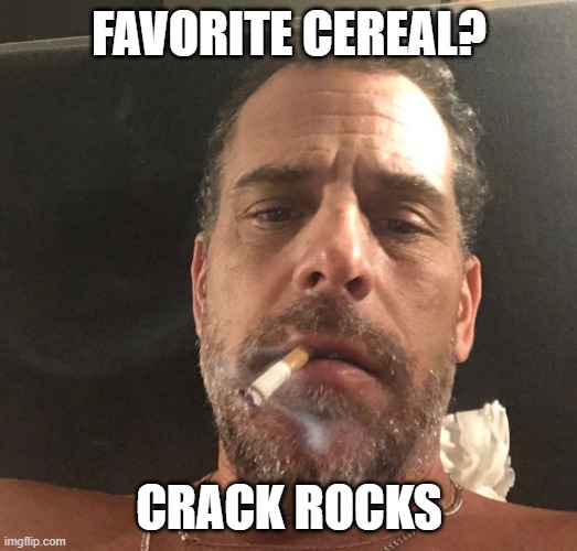 Hunter Biden | FAVORITE CEREAL? CRACK ROCKS | image tagged in hunter biden | made w/ Imgflip meme maker