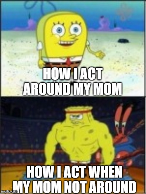 Meme | HOW I ACT AROUND MY MOM; HOW I ACT WHEN MY MOM NOT AROUND | image tagged in funny | made w/ Imgflip meme maker