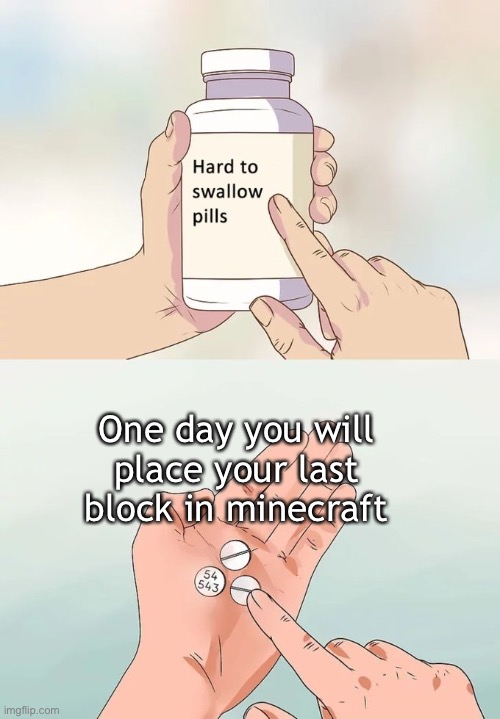 Sad. | One day you will place your last block in minecraft | image tagged in memes,hard to swallow pills | made w/ Imgflip meme maker