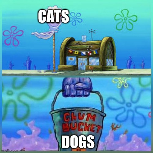 Krusty Krab Vs Chum Bucket Meme | CATS; DOGS | image tagged in memes,krusty krab vs chum bucket | made w/ Imgflip meme maker