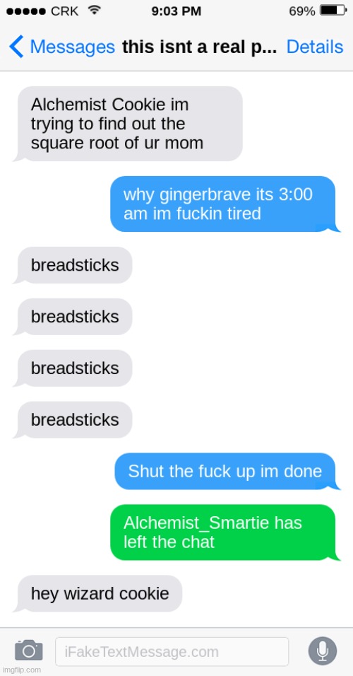 GingerBrave and Alchemist (dunno if i should mark it as nsfw) | image tagged in text messages | made w/ Imgflip meme maker