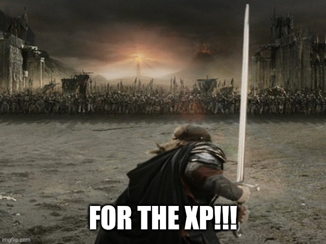 For the XP!!! | FOR THE XP!!! | image tagged in aragorn charge,experience | made w/ Imgflip meme maker