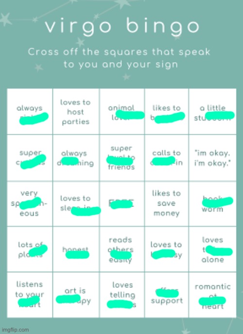 Four bingos in one! I’m on a role *puts on shades* | image tagged in zodiac bingo | made w/ Imgflip meme maker