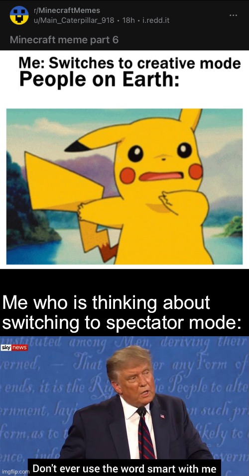 Big brain time | Me who is thinking about switching to spectator mode: | image tagged in don't ever use the word smart with me | made w/ Imgflip meme maker