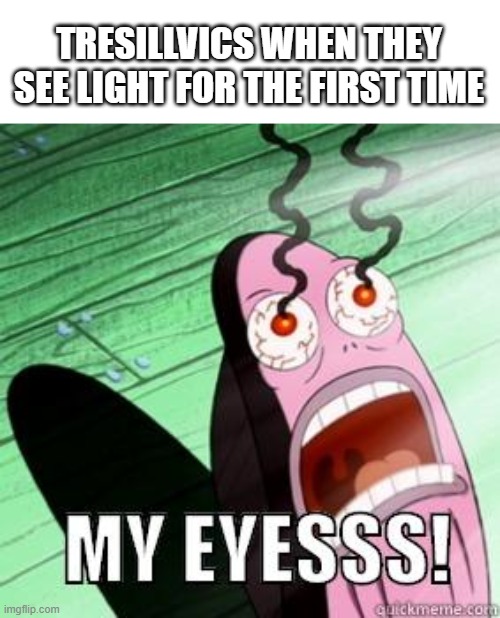 People from planet TrES-2b when they see light | TRESILLVICS WHEN THEY SEE LIGHT FOR THE FIRST TIME | image tagged in my eyes | made w/ Imgflip meme maker