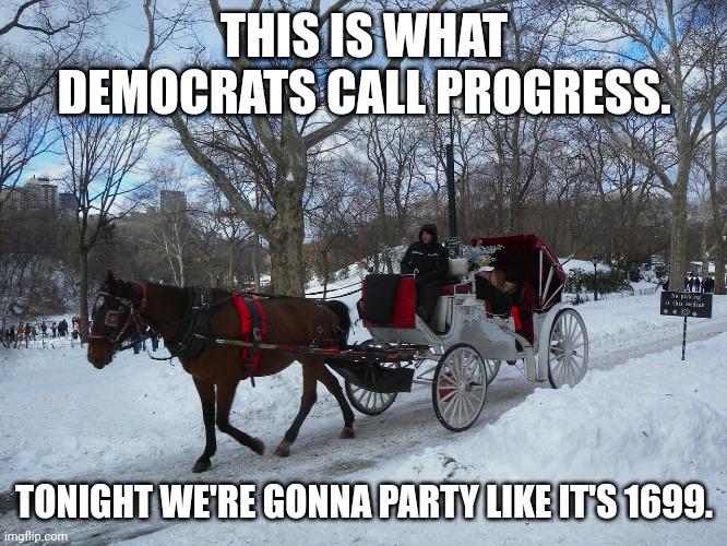 We'll be spending the rest of our lives living in an Amish paradise. | THIS IS WHAT DEMOCRATS CALL PROGRESS. TONIGHT WE'RE GONNA PARTY LIKE IT'S 1699. | image tagged in horse and buggy,amish paradise,dems idea of progress,save the planet | made w/ Imgflip meme maker