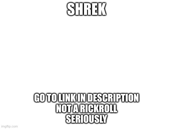 Shrek | SHREK; GO TO LINK IN DESCRIPTION
NOT A RICKROLL
SERIOUSLY | image tagged in blank white template | made w/ Imgflip meme maker