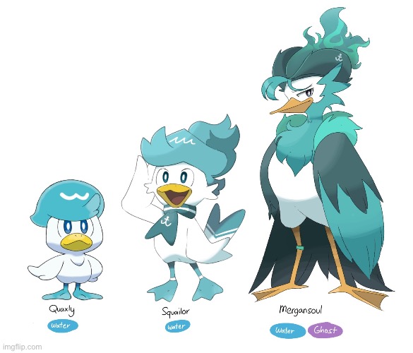 Fan art of Quaxly’s evolution (once again not by me) | image tagged in art,pokemon | made w/ Imgflip meme maker