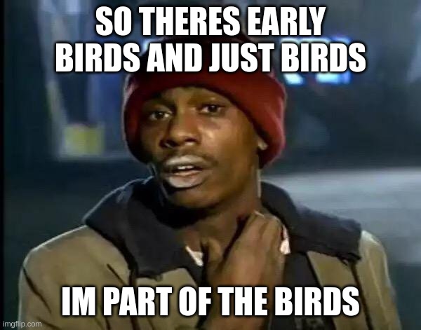 birbbird | SO THERES EARLY BIRDS AND JUST BIRDS; IM PART OF THE BIRDS | image tagged in memes,y'all got any more of that | made w/ Imgflip meme maker