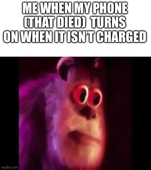 Sully Groan | ME WHEN MY PHONE (THAT DIED)  TURNS ON WHEN IT ISN’T CHARGED | image tagged in sully groan | made w/ Imgflip meme maker