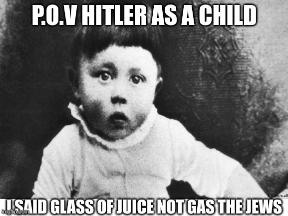 (Not Offensive) | P.O.V HITLER AS A CHILD; I SAID GLASS OF JUICE NOT GAS THE JEWS | image tagged in hitler | made w/ Imgflip meme maker