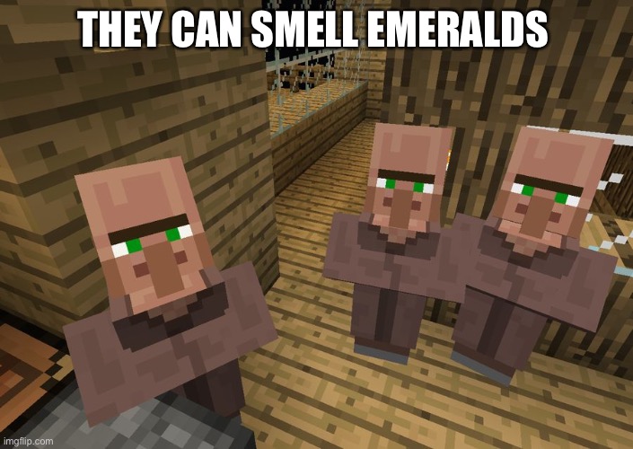 Vilagers | THEY CAN SMELL EMERALDS | image tagged in minecraft villagers | made w/ Imgflip meme maker