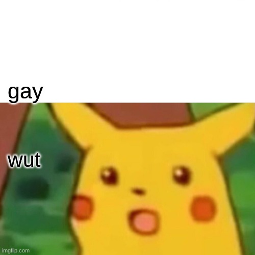 beanz | gay; wut | image tagged in memes,surprised pikachu | made w/ Imgflip meme maker