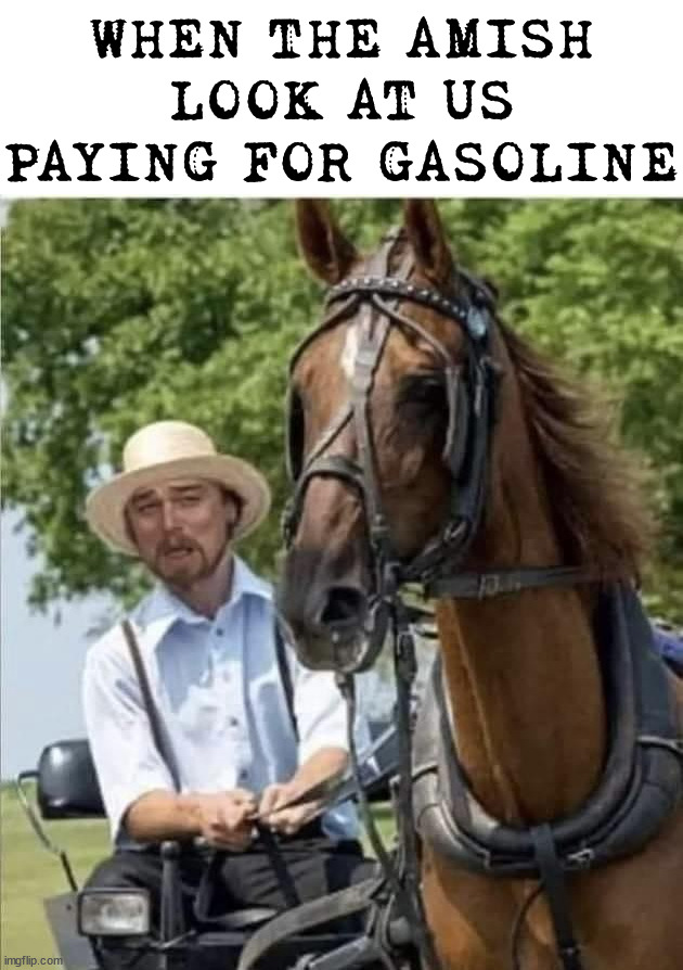 WHEN THE AMISH LOOK AT US PAYING FOR GASOLINE | image tagged in gasoline | made w/ Imgflip meme maker