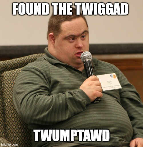 Down Syndrome | FOUND THE TWIGGAD TWUMPTAWD | image tagged in down syndrome | made w/ Imgflip meme maker