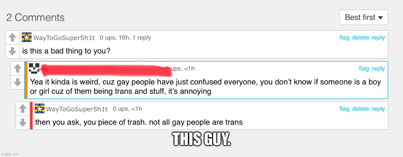 Context: He think that gay people are bad. | THIS GUY. | image tagged in homophobe | made w/ Imgflip meme maker