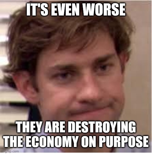 My face when | IT'S EVEN WORSE THEY ARE DESTROYING THE ECONOMY ON PURPOSE | image tagged in my face when | made w/ Imgflip meme maker