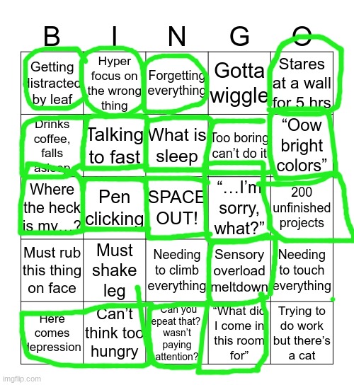 ADHD BINGO!! | image tagged in adhd bingo | made w/ Imgflip meme maker