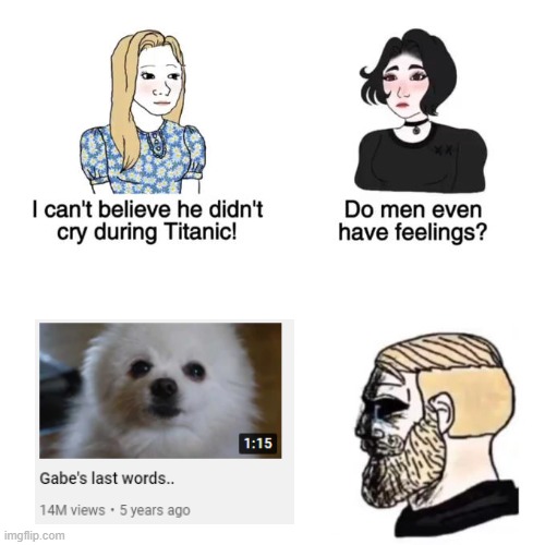 RIP Gabe | image tagged in he didnt cry during titanic meme | made w/ Imgflip meme maker