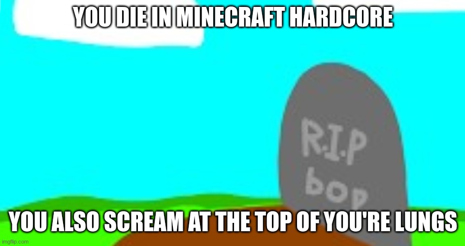 ol |  YOU DIE IN MINECRAFT HARDCORE; YOU ALSO SCREAM AT THE TOP OF YOU'RE LUNGS | image tagged in ripbopc,lol,bad luck brian | made w/ Imgflip meme maker