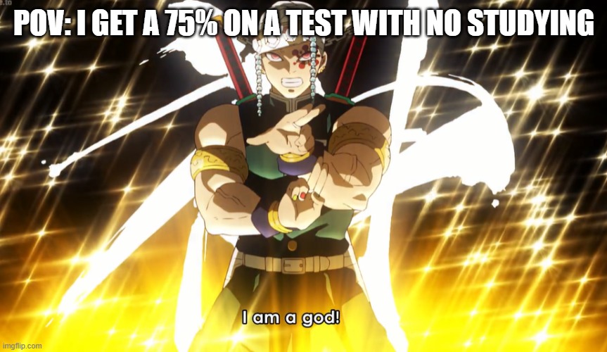 Facts | POV: I GET A 75% ON A TEST WITH NO STUDYING | image tagged in demon slayer tengen uzui | made w/ Imgflip meme maker