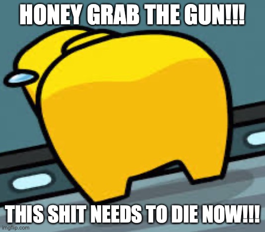 WHY!!! | HONEY GRAB THE GUN!!! THIS SHIT NEEDS TO DIE NOW!!! | image tagged in among us | made w/ Imgflip meme maker