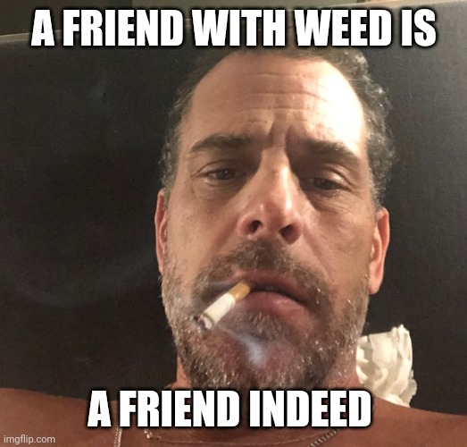 Hunter Biden | A FRIEND WITH WEED IS A FRIEND INDEED | image tagged in hunter biden | made w/ Imgflip meme maker